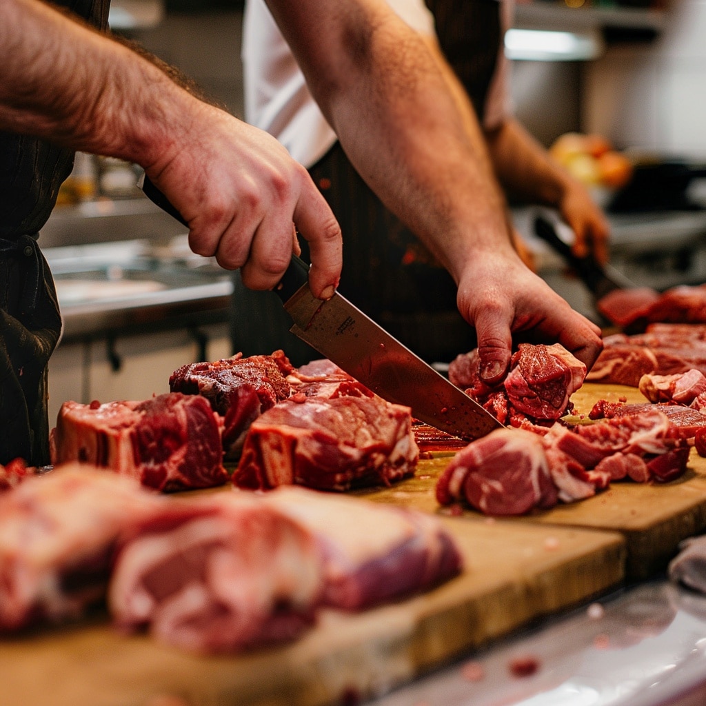 Photo of a local Butcher in action